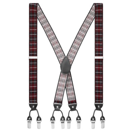 Vexel | Bretele bordo în formă de X cu carouri pentru bărbați - Bretele cu clips