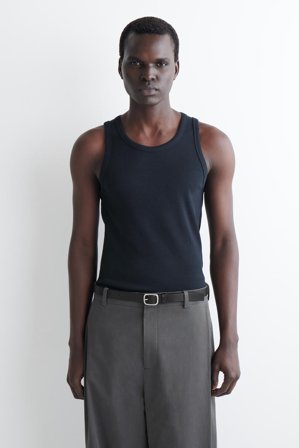 COS Schmales Geripptes Tanktop Aus Baumwolle in Blau