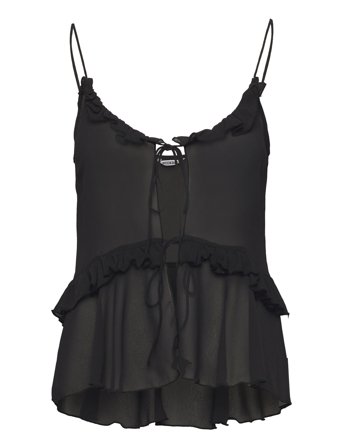 Weekday Frilled Strap Top - Black - S