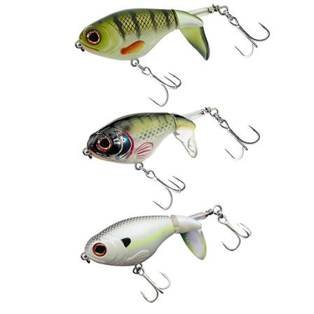 3 stk. Bass Whoper Plopper lokkemad, plopper med flydende roterende hale, basfiskeri med modhager treble