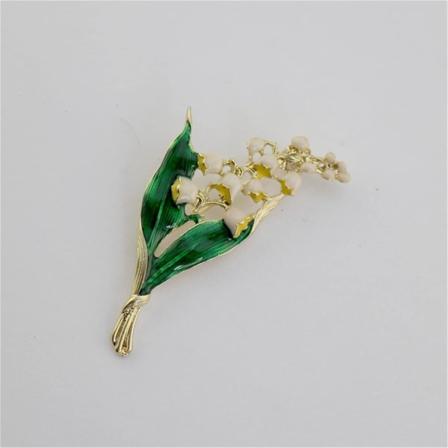 2 stk Vintage emalje liljekonvall brosje blomsterblad brosje pin for kvinner