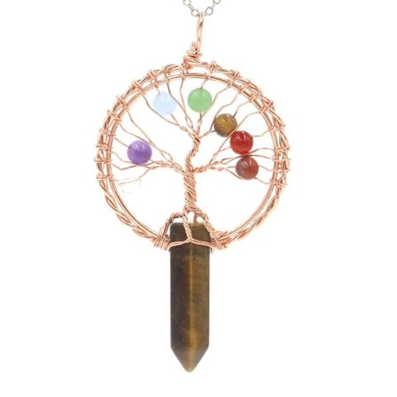 Tree Life Hänge Tree Life Bergkristall Hänge Halsband Chakra Ädelsten Koppartråd Wrap Hänge(Tigereye)