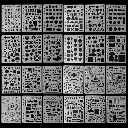 24 kpl Piirustusmallit Stencilit Päiväkirja Muistikirja Scrapbooking A5 DIY Stati