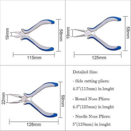 3 stk. Smykke Tang Sæt Rund Næse Side Skæring