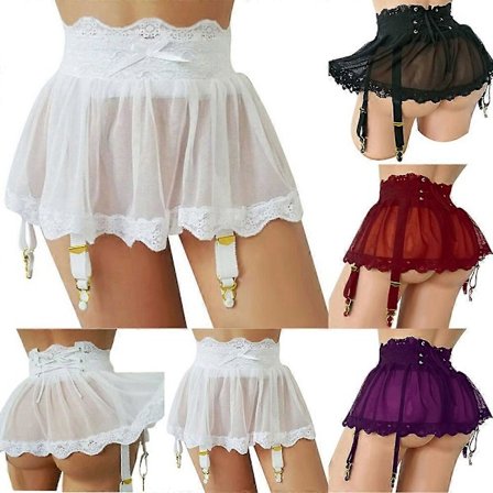 Sexy gjennomsiktig miniskjørt for kvinner med justerbare stropper og snøring - undertøy og nattøy