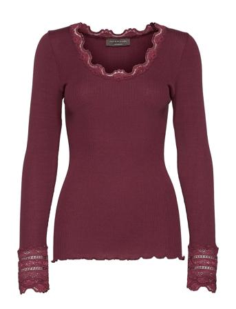 Silk T-Shirt W/ Lace T-shirts & Tops Long-sleeved Rød Rosemunde*Betinget Tilbud