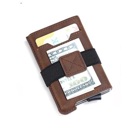 Bedrifts-ID Bankkort Holder Mini Pu Lær Rfid Skjerm Lommebok Menn og Kvinners Kredittkortholder, Brun