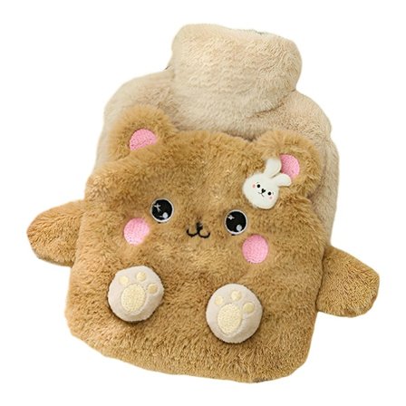 400ML Bedårande Vattenflaska med Björntema och Plyschöverdrag - Perfekt för Smärtlindring, Mensvärk, Varm/Kall Kompress & Vintervärme