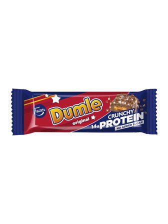 DumleFazer milk chocolate covered protein bar with toffee flavour and protein crisps. With sweeteners. 0.045kg