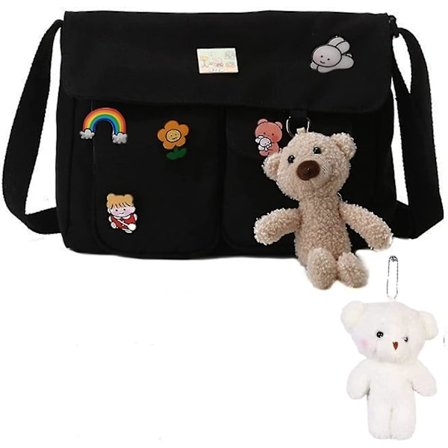 Enkel skulderveske for kvinner, damenes crossbody, diagonal cross, skole, søt trykt canvas håndveske