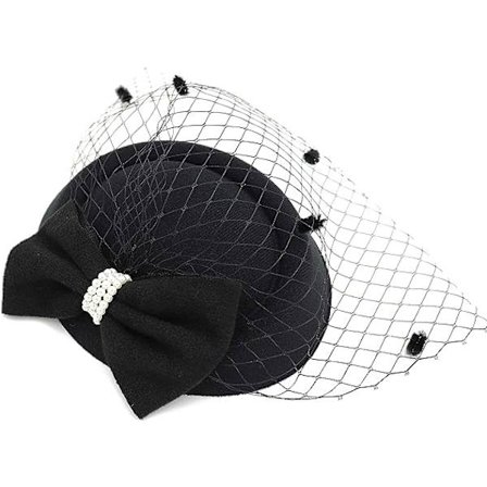 Svart - Ladies Derby Kentucky Tea Party Bröllopshatt med Fluga