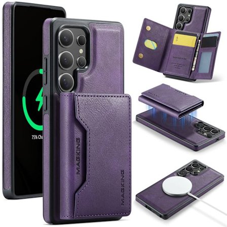 Yhteensopiva puhelimen 16/15/14 kanssa kaksi-yhdessä magneettinen korttikotelo suojakuori MagSafe langaton lataus Lila_tfrf Purple 16