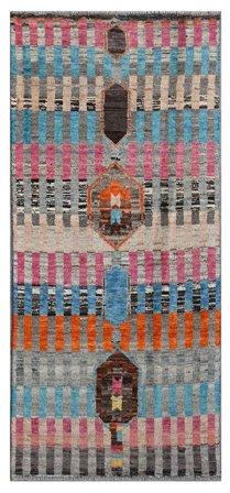 Tapis Berbère Colourful 85X199 De Couloir Gris Foncé/Rouge Foncé (Laine, Afghanistan)