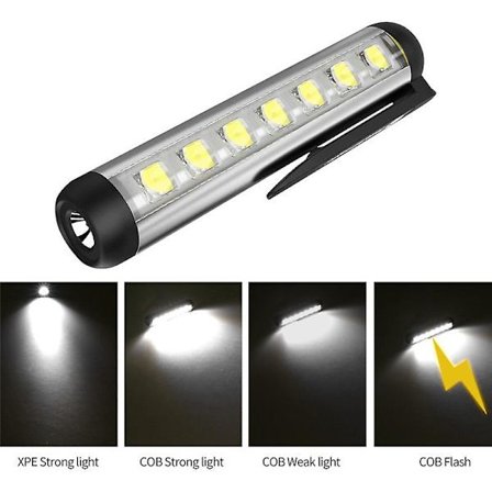 Mini ficklampa, LED ficklampa, ficklampa med klämma, magnetficklampa, arbetslampa, magnetarbetslampa, vattentät, USB-laddningsbar, blixt
