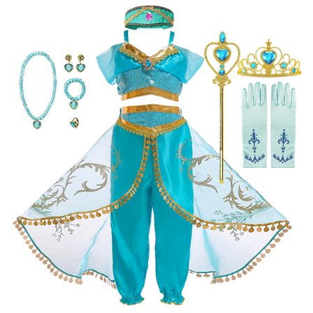 Flickor Jasmine Klänning Aladdin Prinsessa Magisk Lampa Karneval Festkläder Vestidos Halloween Fest Cosplay Klänning