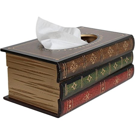 Vintage Trähållare för Pappersnäsdukar i Antik Bokstil – Handgjord Dekorativ Pappersnäsdukslåda för Hem eller Kontor – Klassisk Design med Staplade 