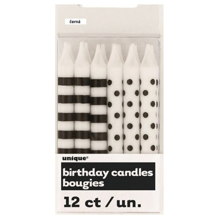 Kagelys sorte prikker & striber 12-pak
