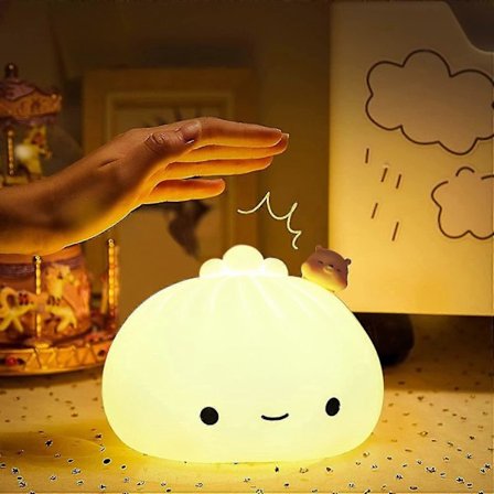 Dumpling Lampe til Børn, Sød Natlampe Farveskiftende Silikone Natlampe USB Opladning, Blød Lampe til Drenge Piger Kawaii Gave