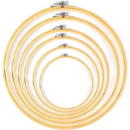 IC 6 deler rund broderibåge sett, korsstygn båge bambus ringer broderi båge tre rund justerbar trebroderi