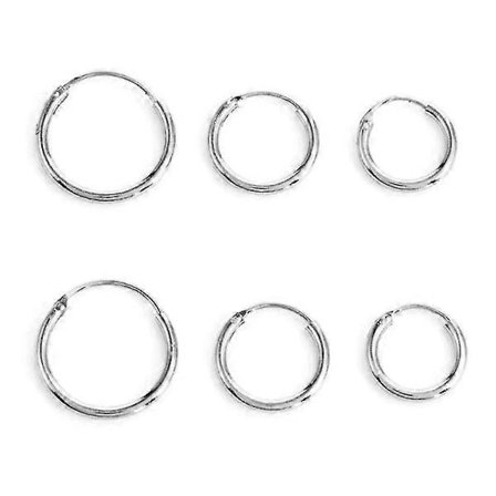 3 par små silverörhängen - Hoop / Creoler i olika storlekar Silver