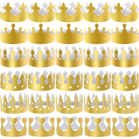 48 Papirkroner Guld Festkrone Papirhatte Guld Kortkrone til Fest og Fejring