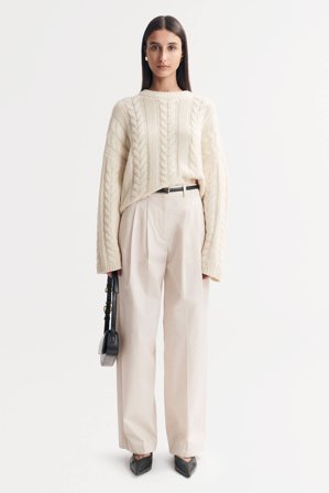 Soft Goat - Chunky Cable Knit - Women cashmere sweater - M - Feather White