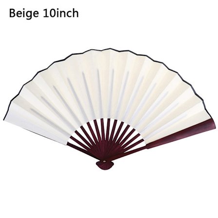 Stil handhållen fläkt blank sidantyg Vikbar fläkt fest bröllop Beige 10inch