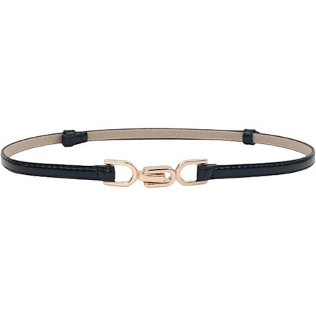 Justerbara tunna midjebälten för damklänningar upp till 89 cm med guldspänne - svart