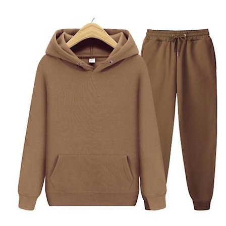 Herr Dam Casual Kläder Kostym Sportkläder Kostym Enfärgad Tröja + Byxor Kostym Julklapp brun XL