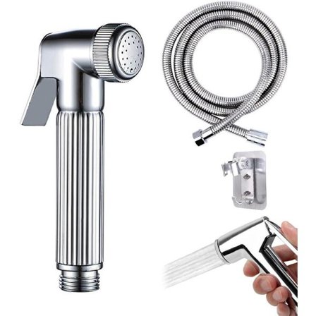 ING Bi-bide dusch - Handhållen dusch - Inkluderar 1,5-meters slang, väggfäste - Silver