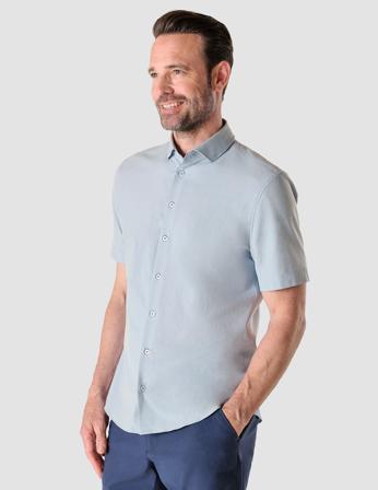 Short-Sleeved Tech Linen Shirt Havblå Havblå / Medium