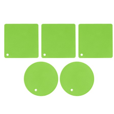 5 st Silikon Honeycomb Grytunderlägg Runda och Fyrkantiga Gröna Multifunktionella för Varma Rätter och Bord