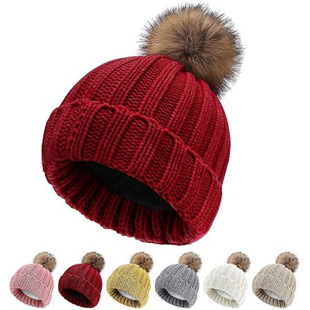 Damer Bobble Hat Vintermössa Mössor Kabel Stickad Mössa Med Faux Fur Pom Pom