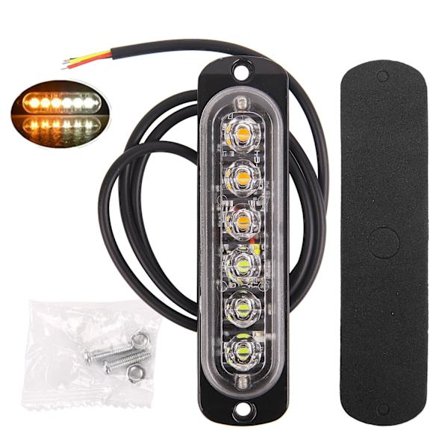 Auton kuorma-auton 6LED-stroboskooppivalo muovi 6LED 12-36V ultraohut runko sivuvaroitinvalo stroboskooppivalo, keltainen + valkoinen, 1 pakkaus