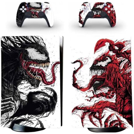 Kompatibelt PLAYSTATION 5 vitt venom ps5 klistermärke skin dekal och handkontroll klistermärken set, reptåligt (DIGITAL)