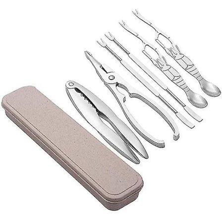 6-osainen merenelävien työkalujen setti: 2 hummerinmurskaajaa ja 4 haarukkaa