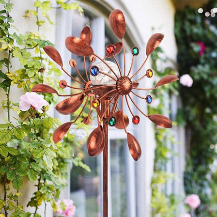 Solvindmølle 180 cm - Solcelledrevet LED-lampe og farvede sten