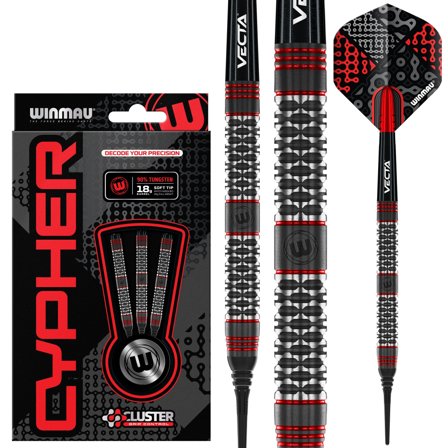 Winmau Cypher Soft Tip Darts 18g 20g Tungsten Steel Match Weighted Professional Darts Set for Players, Cluster Grip, Red/Black/Grey