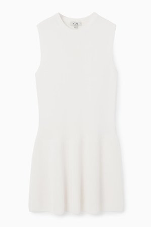 COS Damen Minikleid Aus Rippstrick Mit Tiefer Taille - Weiss