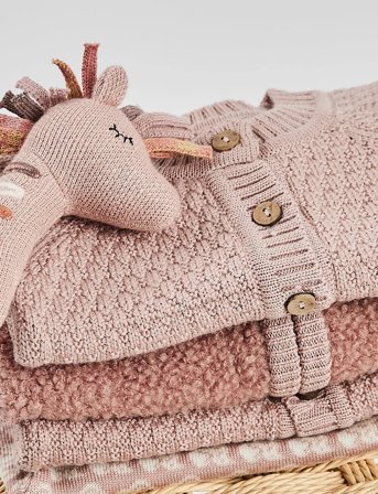 Smallstuff Cardigan, Ao Elephants, Merino Wool, Brown - Pink - 68/74