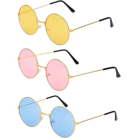 3-pack Hippie-solglasögon Runda solglasögon med metallram Retro Hippie 60-tal 70-tal Stil Runda glasögon Klädtillbehör