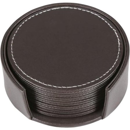 Sæt med 6 læderunderlag med stativ (brun)