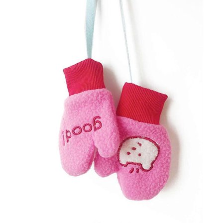 Søte plysjbjørnehansker, fluffy tegneserie-dyrehanske med snor, helfinger votter, vinterforede votter for småbarn, gul M
