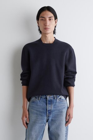 COS Men's Double Faced Bomber Neck Knitted Jumper in Blue