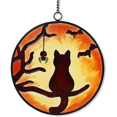 Kuu Kissa Lasimaalaus Ikkunakoriste Ripustus Koriste Syksy Kuu Musta Kissa