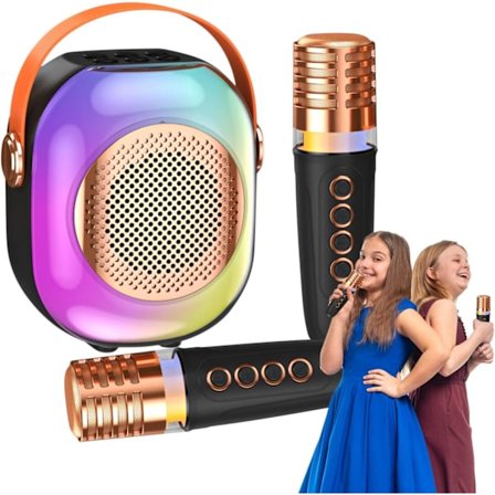 Bærbar karaokemaskin for barn med mikrofoner, bærbar karaokemaskin for barn med 2 mikrofoner, morsom sangmaskin, karaokehøyttaler for