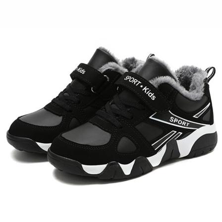 Barn Plysch Foder Vintersko Låg Topp Rund Tå Platt Sneakers