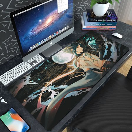 Spel Yuanshen tecknad kontors tangentbord dator skrivbordsunderlägg stor kreativ matta vattentät smutsavvisande förtjockad musmatta,400*900*3mm