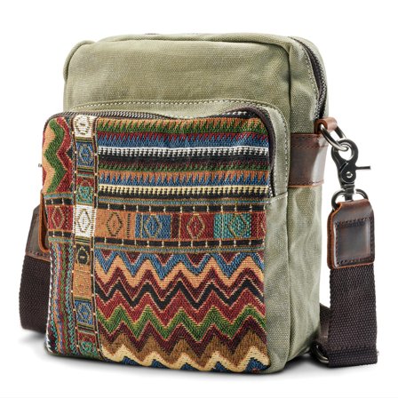 Bolso de hombro de lona bohemia verde militar retro para hombres - Bolsos de hombro