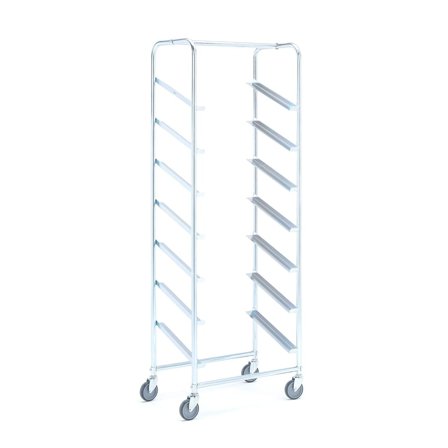 Tralle for plastbakker, med plass til 7 bakker